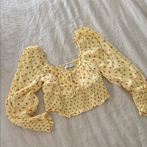Faithfull the Brand Yellow Smocked Floral Crop Top